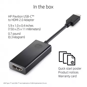 HP USB-C auf HDMI 2.0 Schwarz 111,2 mm Breite 44,2 mm Tiefe 17,1 mm Höhe