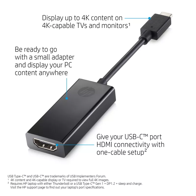 HP USB-C auf HDMI 2.0 Schwarz 111,2 mm Breite 44,2 mm Tiefe 17,1 mm Höhe
