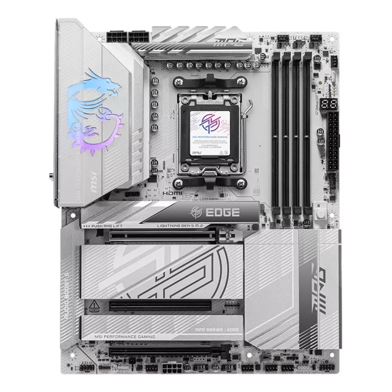 Motherboard MSI MPG X870E EDGE TI WIFI, AMD X870E-Chipsatz, Sockel AM5, ATX, DDR5, 4×DIMM, Wi‑Fi 7, 5Gb LAN, 4×M.2