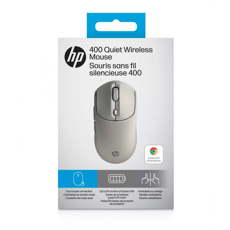 HP 400 Leise Maple Wireless-Maus, beidhändig, RF Wireless + Bluetooth, 6000 DPI, Beige