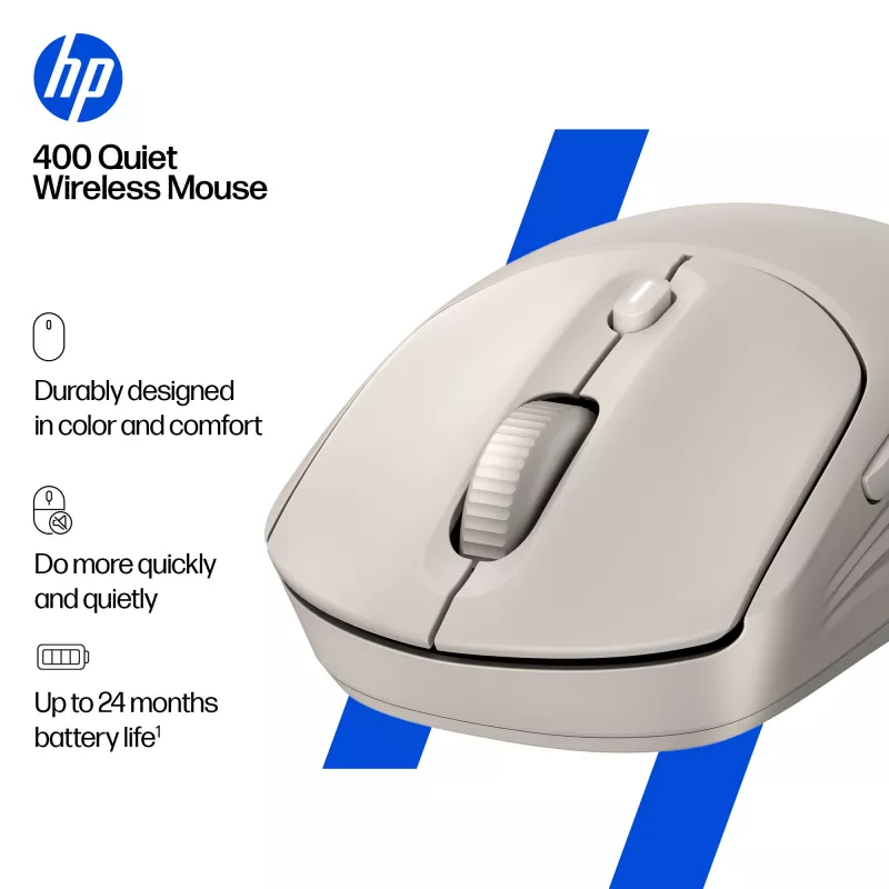 HP 400 Leise Maple Wireless-Maus, beidhändig, RF Wireless + Bluetooth, 6000 DPI, Beige