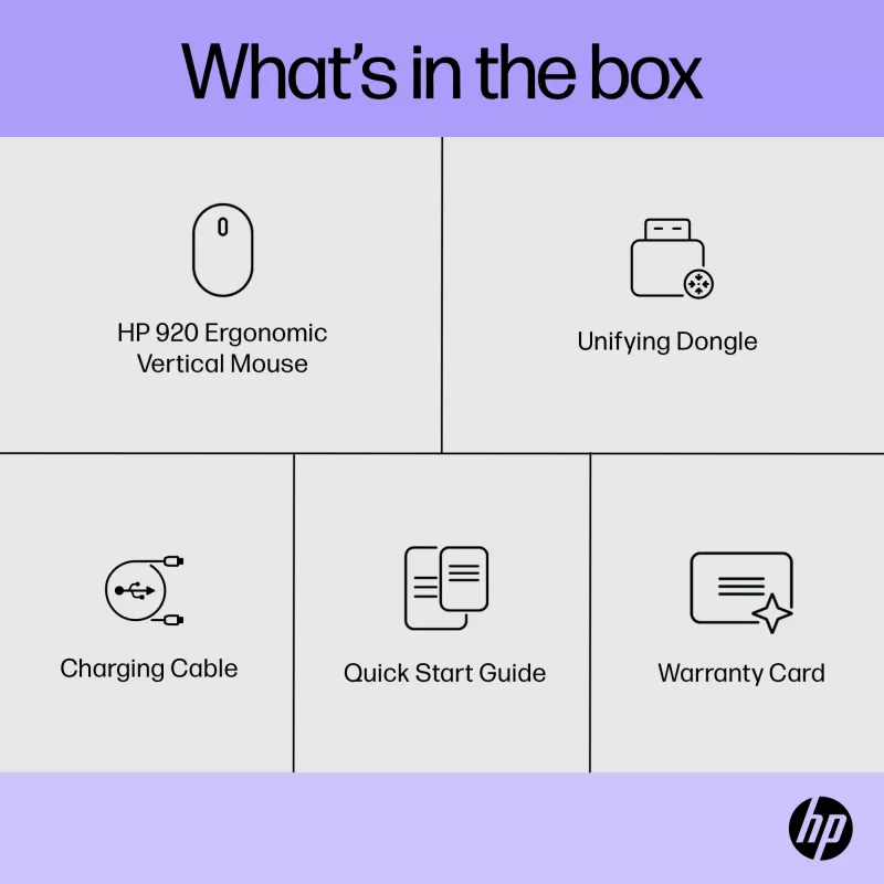HP 920 Ergonomische kabellose Maus, Rechtshänder, vertikales Design, Bluetooth + USB Typ A, 4000 DPI, Schwarz