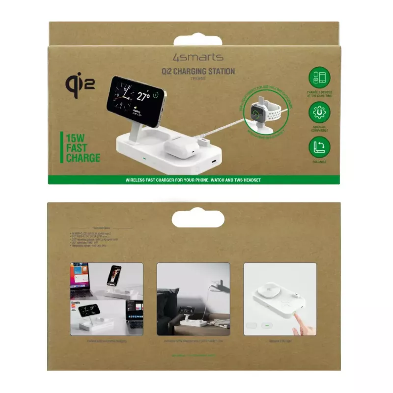 Wireless Charger 4smarts Qi2 Universal Weiß Schnellladegerät Indoor AC 12V