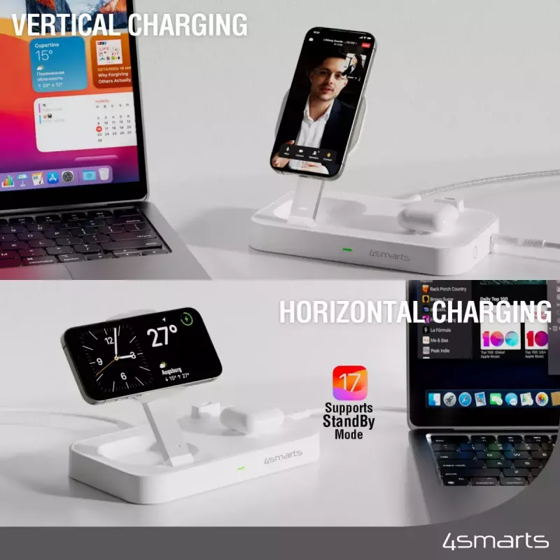 Wireless Charger 4smarts Qi2 Universal Weiß Schnellladegerät Indoor AC 12V