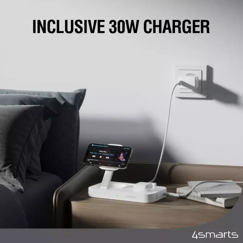 Wireless Charger 4smarts Qi2 Universal Weiß Schnellladegerät Indoor AC 12V