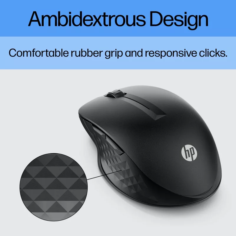 HP 430 Multi-Device Wireless Mouse, beidhändig, optisch, RF Wireless + Bluetooth, 1200 DPI, Schwarz