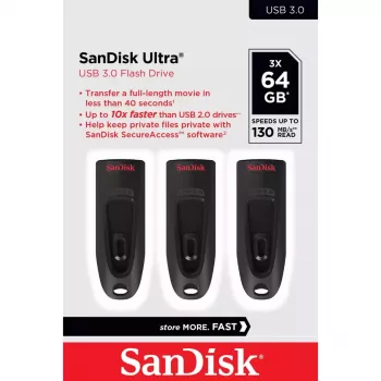 WESTERN DIGITAL Sandisk Cruzer Ultra - 64GB USB-Stick - USB 3.0 - Schwarz - 3er-Pack