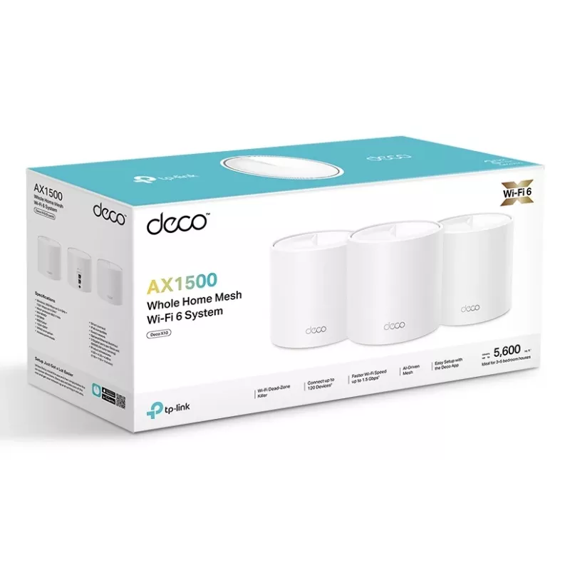 TP-Link AX1500 Whole Home Mesh Wi-Fi 6 System, 3er-Pack, Weiß, Intern, Mesh-System, Strom, Dualband (2,4 GHz / 5 GHz), Wi-Fi 6 (802.11ax)
