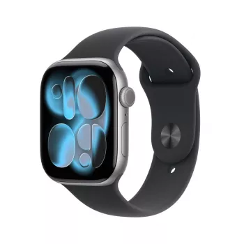 APPLE Watch Series 11 GPS + Cellular 46mm Space Graues Aluminiumgehäuse mit schwarzem Sportarmband S/M
