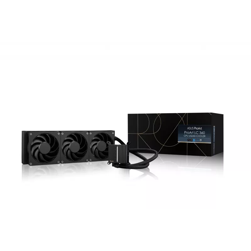 Flüssigkeitskühlsatz ASUS ProArt LC 360 Schwarz — 3x120 mm Lüfter 800–2200 U/min, Radiator 360 mm, Kupferboden, 40 cm Schläuche