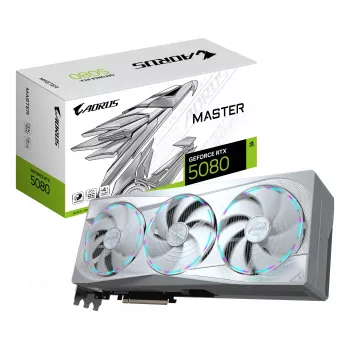 Grafikkarte GIGABYTE AORUS GeForce RTX 5080 MASTER ICE 16G — 16GB GDDR7, 256-Bit, PCIe 5.0, 2805 MHz