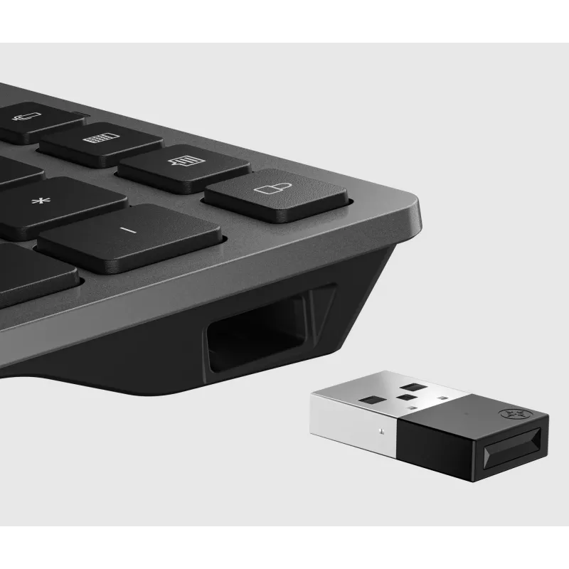 HP 725 Multi-Device wiederaufladbare kabellose Tastatur, Vollformat (100%), kabellos, RF Wireless + Bluetooth, Schwarz