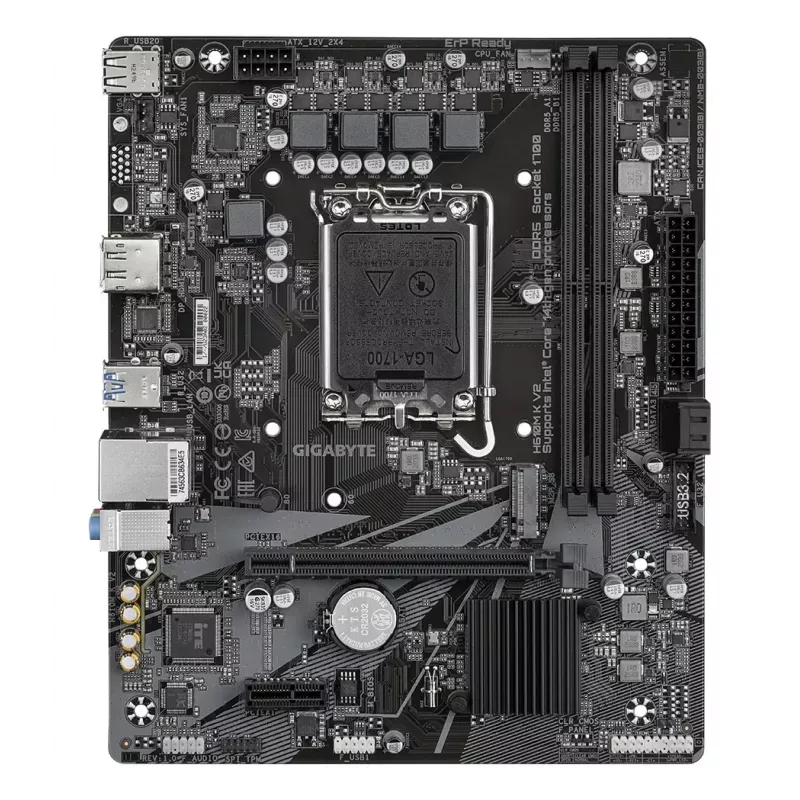 GIGABYTE H610M K V2 Mainboard - Intel Core 14th CPUs, bis zu 5600MHz DDR5, 1xPCIe 3.0 M.2, 1GbE LAN, USB 3.2 Gen 1