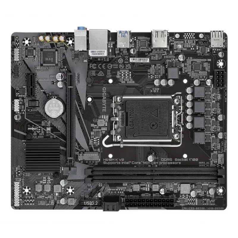 GIGABYTE H610M K V2 Mainboard - Intel Core 14th CPUs, bis zu 5600MHz DDR5, 1xPCIe 3.0 M.2, 1GbE LAN, USB 3.2 Gen 1
