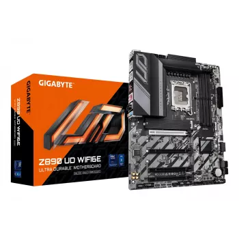 GIGABYTE Z890 UD WIFI6E Mainboard - Unterstützt Intel Core Ultra (Serie 2) CPUs, 12+1+2 Phasen VRM, bis zu 8800 MHz DDR5 (OC), 1xPCIe 5.0 + 2xPCIe 4.0, Wi-Fi 6E, 2,5 GbE LAN, USB 4