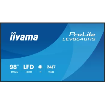 iiyama LE9864UHS-B1AG Signage Display Digital Signage Flachbildschirm 2,49 m (98 Zoll) Wi-Fi 500 cd/m² 4K Ultra HD Schwarz Integrierter Prozessor Android 24/7