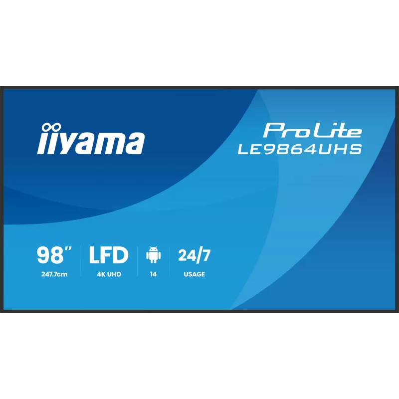 iiyama LE9864UHS-B1AG Signage Display Digital Signage Flachbildschirm 2,49 m (98 Zoll) Wi-Fi 500 cd/m² 4K Ultra HD Schwarz Integrierter Prozessor Android 24/7