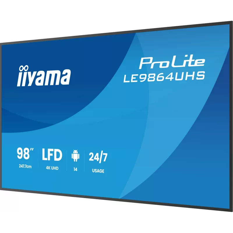 iiyama LE9864UHS-B1AG Signage Display Digital Signage Flachbildschirm 2,49 m (98 Zoll) Wi-Fi 500 cd/m² 4K Ultra HD Schwarz Integrierter Prozessor Android 24/7