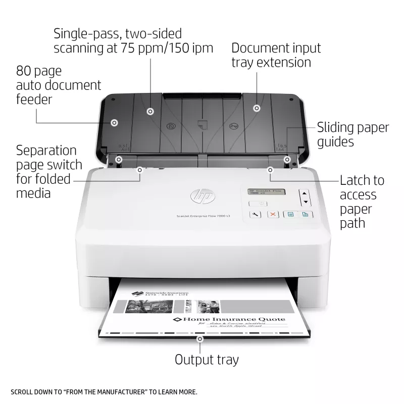 HP Scanjet Enterprise Flow 7000 s3 Sheet-fed Scanner 600 x 600 DPI A4 Weiß