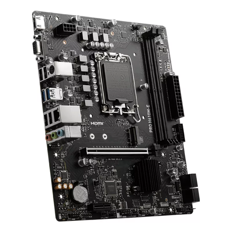 Motherboard MSI PRO H610M-E — Intel H610, LGA 1700, micro ATX, DDR5, 2x DIMM, max 96 GB, 2.5Gb LAN, HDMI, 4x SATA III