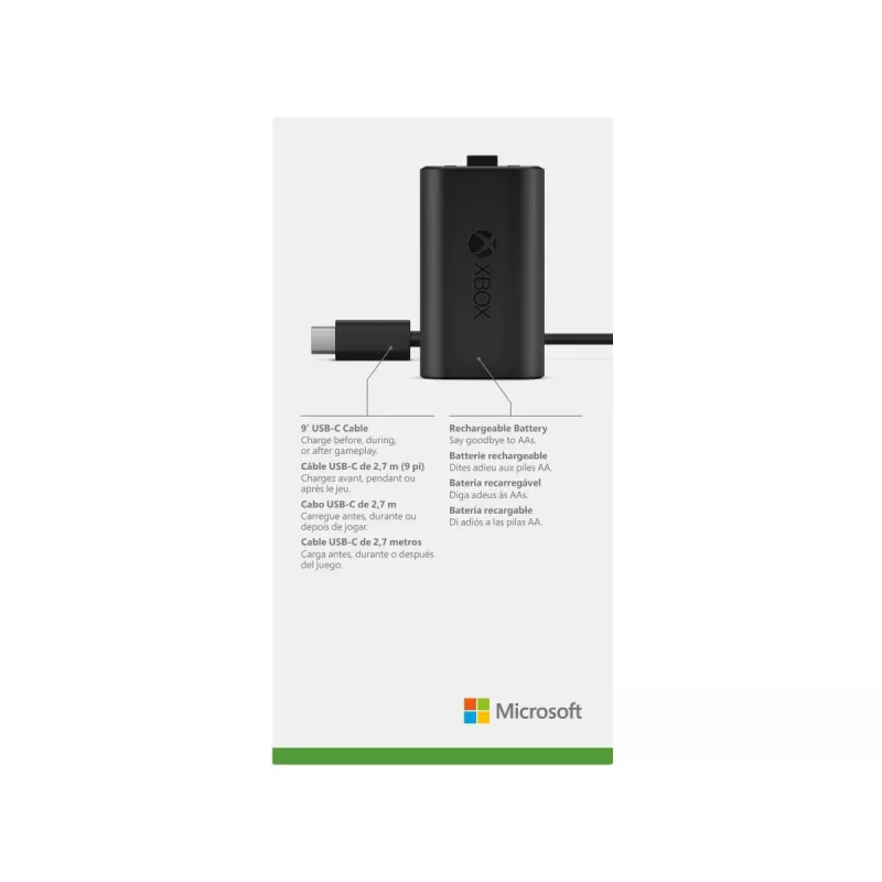 Ladekit Microsoft Xbox One Play & Charge Kit – wiederaufladbarer kabelgebundener Akku mit USB Type-C, schwarz, matt