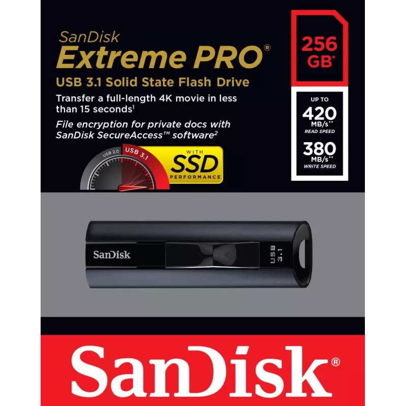 WESTERN DIGITAL SanDisk Extreme PRO – 256 GB USB-Stick – USB 3.1 – 420 MB/s Lesen