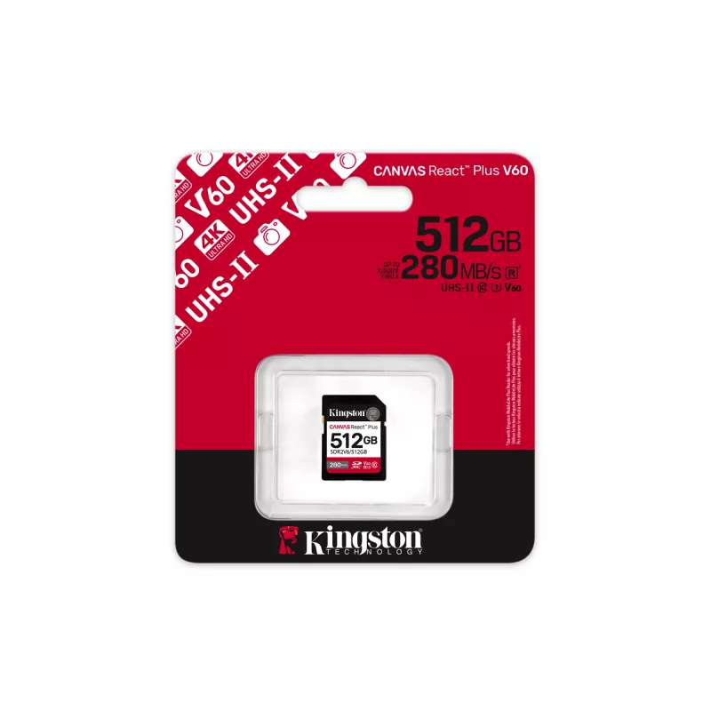 Kingston Technology 512GB Canvas React Plus SDXC UHS-II 280R/150W U3 V60 für Full HD/4K