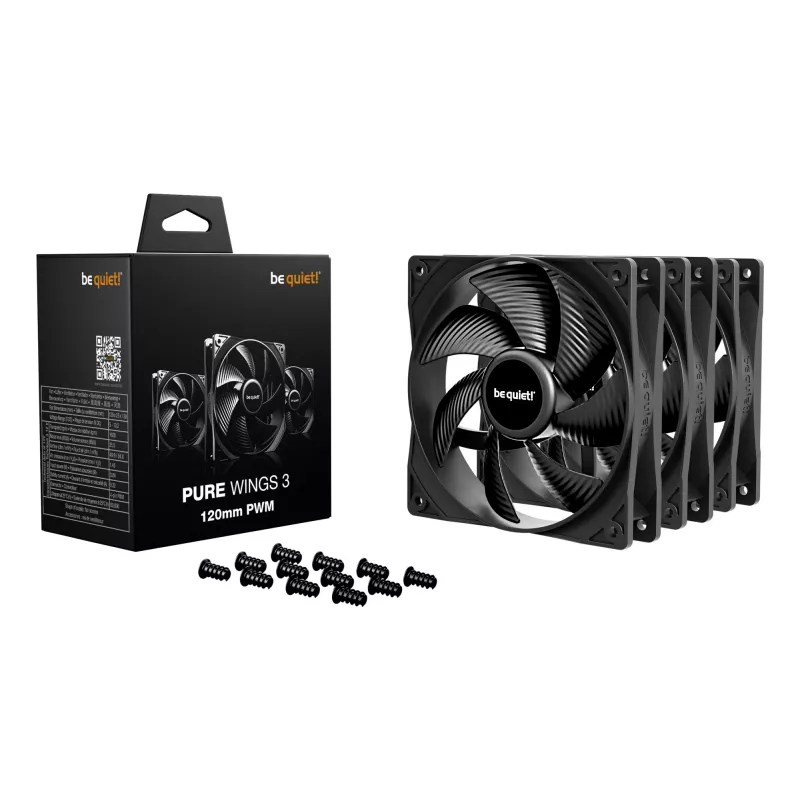 Computer-Gehäuselüfter be quiet! Pure Wings 3 120 mm PWM 1600 RPM 84,8 m³/h 1,45 mmH2O Gewehrlager schwarz 3er-Pack