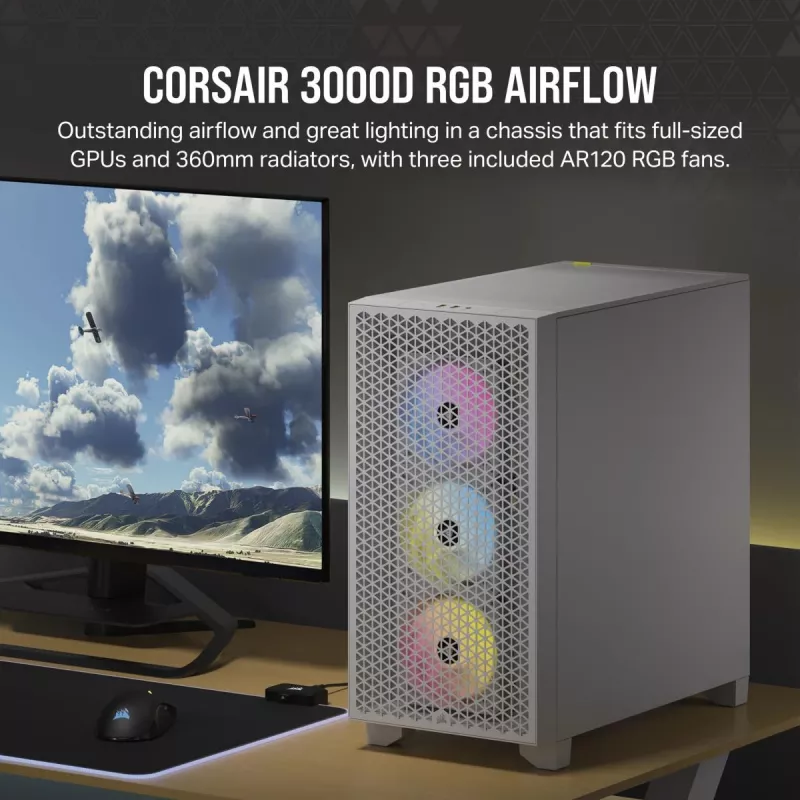 CORSAIR Mid-Tower PC-Gehäuse - 3000d RGB Airflow - Weiß