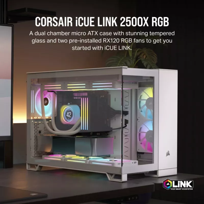 CORSAIR PC-Gehäuse – iCUE LINK 2500X RGB Micro-ATX Dual-Chamber Weiß