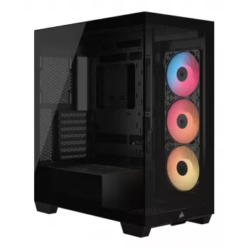 PC Midi-Tower-Gehäuse CORSAIR 3500X RS-R ARGB — Schwarz, gehärtetes Glas, unterstützt ATX/EATX/Micro-ITX, 3x120 mm Frontlüfter