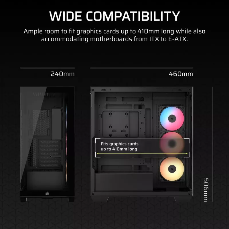 PC Midi-Tower-Gehäuse CORSAIR 3500X RS-R ARGB — Schwarz, gehärtetes Glas, unterstützt ATX/EATX/Micro-ITX, 3x120 mm Frontlüfter