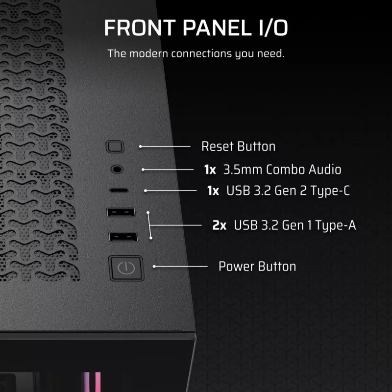 PC Midi-Tower-Gehäuse CORSAIR 3500X RS-R ARGB — Schwarz, gehärtetes Glas, unterstützt ATX/EATX/Micro-ITX, 3x120 mm Frontlüfter