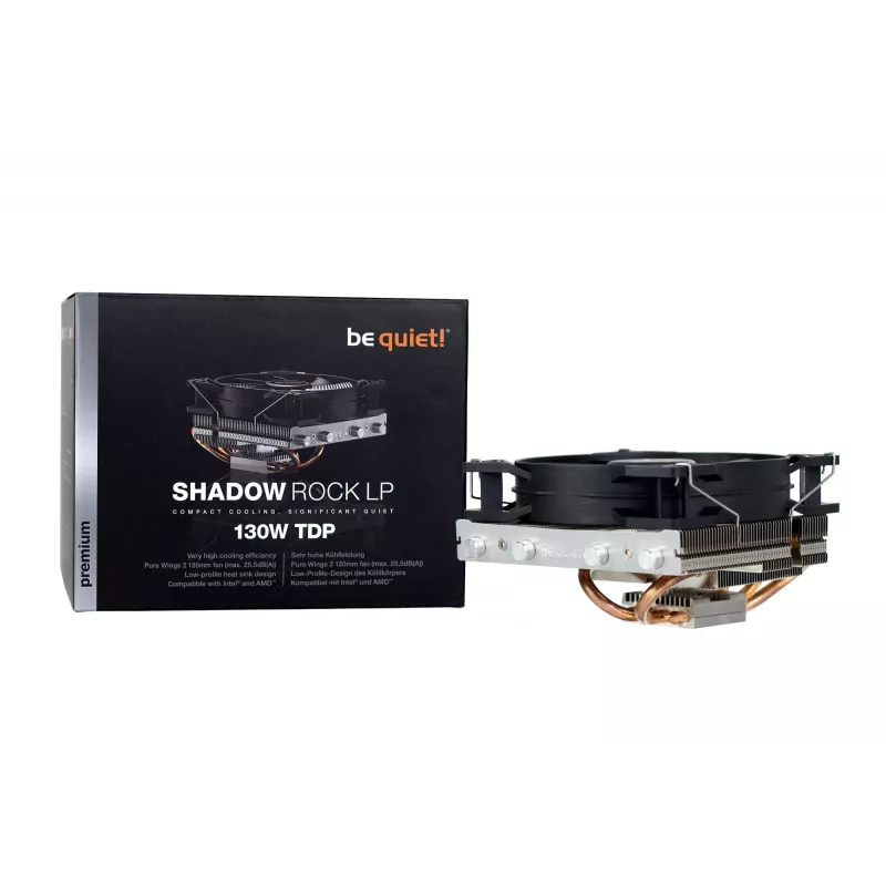 be quiet Shadow Rock LP CPU-Kühler, einzelner 120-mm-PWM-Lüfter, für Intel-Sockel: 1200 / 2066 / 1150 / 1151 / 1155 / 2011(-3) Square ILM, für AMD-Sockel: AM2(+) / AM3(+) / AM4 / FM1 / FM2(+), 130W TDP, 75,4 mm Höhe