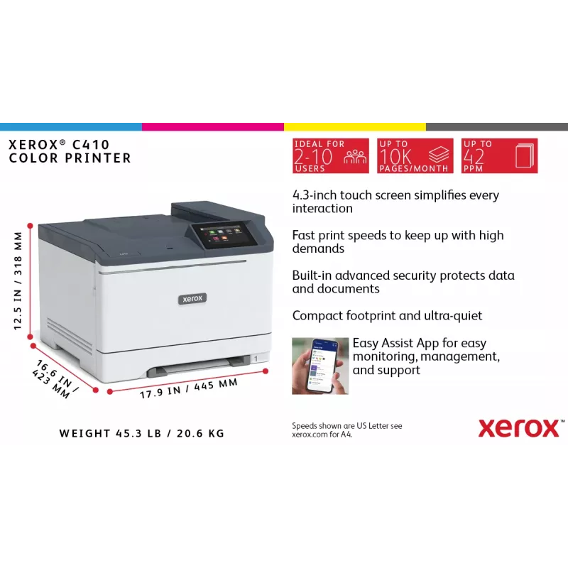 Xerox C410 A4 40ppm Duplex Drucker PS3 PCL5e/6 2 Papierfächer 251 Blatt
