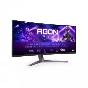 AOC AGON PRO AG346UCD Computer Monitor 86,4 cm (34 Zoll) 3440 x 1440 Pixel Wide Quad HD QD-OLED Schwarz, Grau