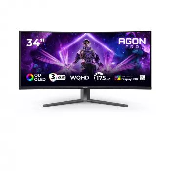 AOC AGON PRO AG346UCD Computer Monitor 86,4 cm (34 Zoll) 3440 x 1440 Pixel Wide Quad HD QD-OLED Schwarz, Grau