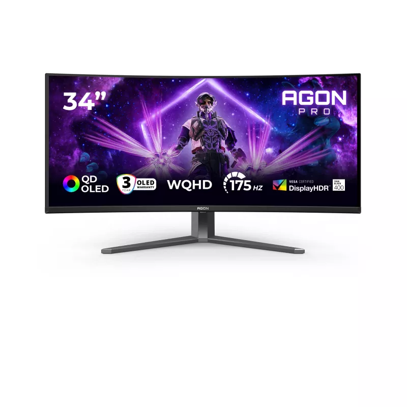 AOC AGON PRO AG346UCD Computer Monitor 86,4 cm (34 Zoll) 3440 x 1440 Pixel Wide Quad HD QD-OLED Schwarz, Grau
