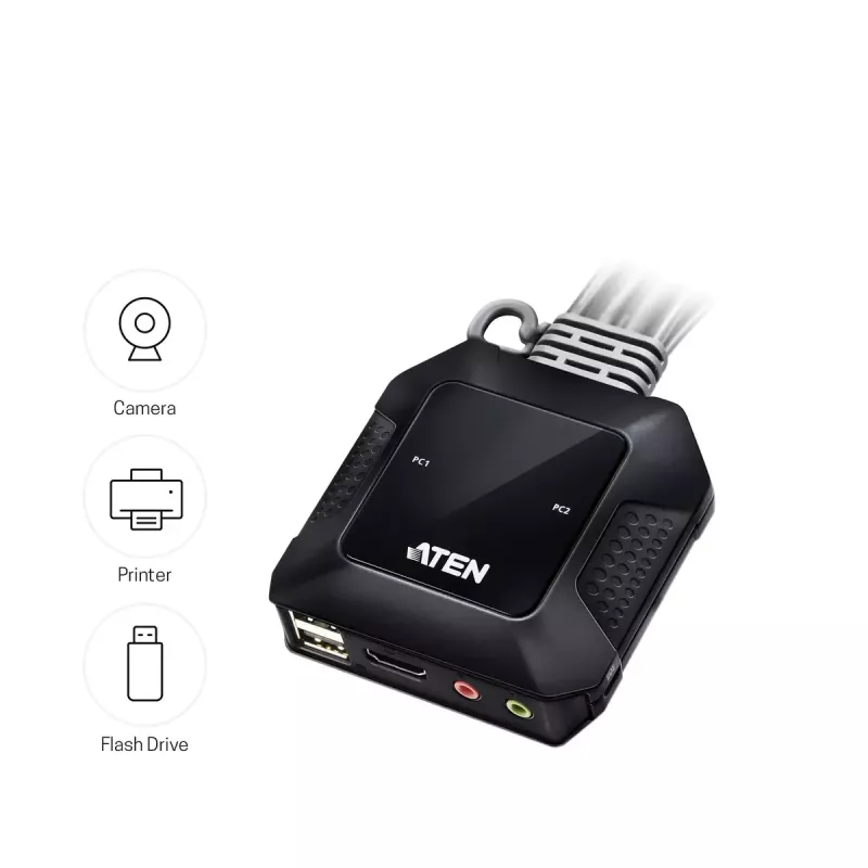 ATEN 2-Port USB 4K HDMI KVM Switch mit Fernbedienung zur Portauswahl