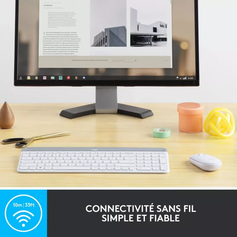 LOGITECH schlank Wireless Tastatur And Maus Combo Mk470 - Offwhite - Azerty French