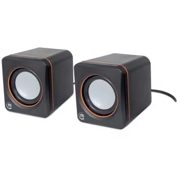 Manhattan 2600 Series Speaker System, Small Size, Big Sound, Two Speakers, Stereo, USB power, Output: 2x 3W, 3.5mm plug for sound, In-Line volume control, Kabel 0.9m, Schwarz, Three Year Warranty