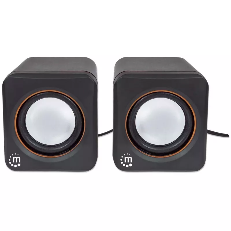 Manhattan 2600 Series Speaker System, Small Size, Big Sound, Two Speakers, Stereo, USB power, Output: 2x 3W, 3.5mm plug for sound, In-Line volume control, Kabel 0.9m, Schwarz, Three Year Warranty