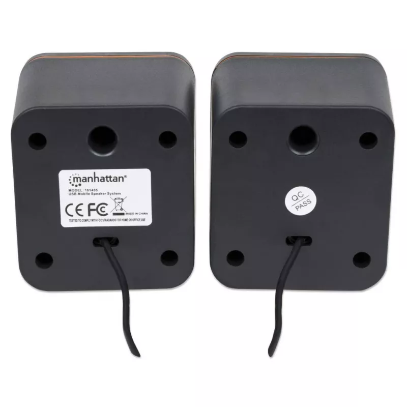 Manhattan 2600 Series Speaker System, Small Size, Big Sound, Two Speakers, Stereo, USB power, Output: 2x 3W, 3.5mm plug for sound, In-Line volume control, Kabel 0.9m, Schwarz, Three Year Warranty
