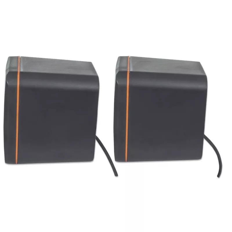 Manhattan 2600 Series Speaker System, Small Size, Big Sound, Two Speakers, Stereo, USB power, Output: 2x 3W, 3.5mm plug for sound, In-Line volume control, Kabel 0.9m, Schwarz, Three Year Warranty