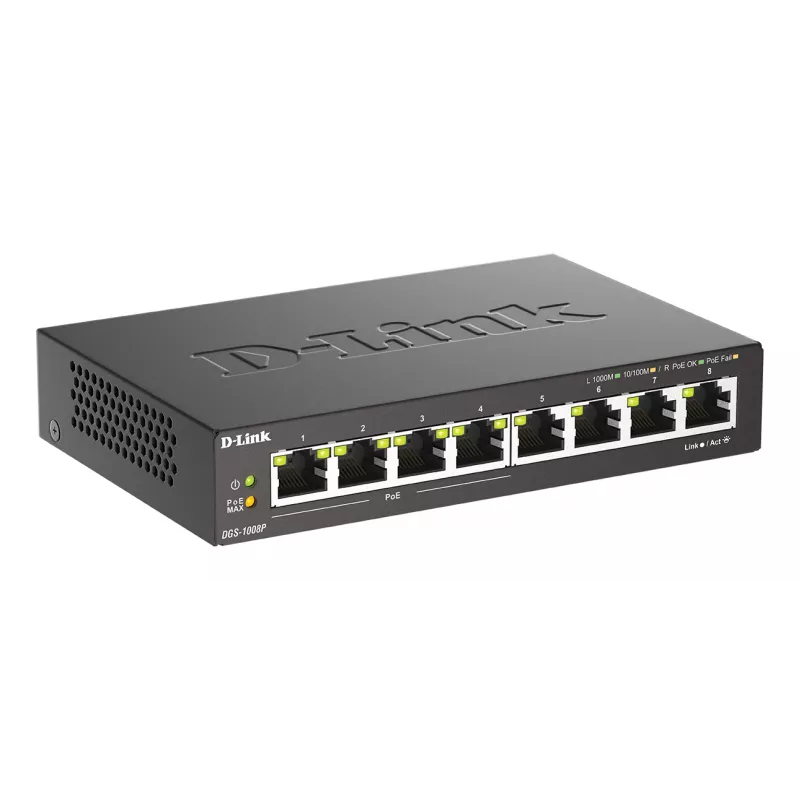 Unmanaged Switch D-Link DGS-1008P/E, L2, 8 Ports, PoE