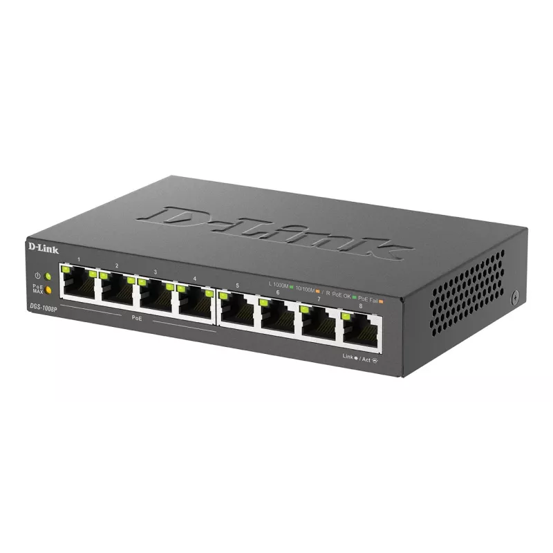 Unmanaged Switch D-Link DGS-1008P/E, L2, 8 Ports, PoE