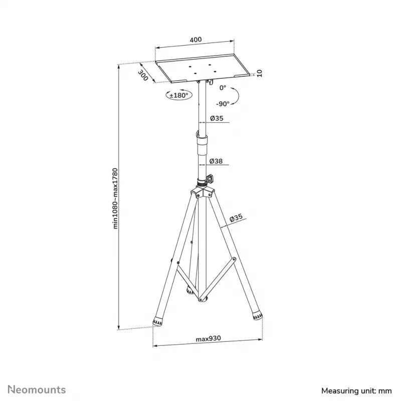 Neomounts NS-FS200Schwarz Bodenständer 10-32 Zoll, 15 kg, 25,4 cm (10 Zoll), 81,3 cm (32 Zoll), 75 x 75 mm, 100 x 100 mm, 1080 - 1780 mm