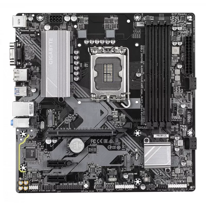GIGABYTE B760M D3HP Mainboard - Intel Core 14th Gen CPUs, 4+1+1 Phasen VRM, bis zu 5600MHz DDR5, 2xPCIe 4.0 M.2, GbE LAN, USB 3.2 Gen 1