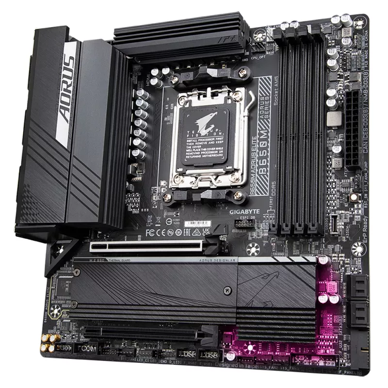 GIGABYTE B650M AORUS ELITE Mainboard - AMD Ryzen 9000 CPUs, 12+2+2 Phasen VRM, bis zu 8000MHz DDR5, 1xPCIe 5.0 + 1xPCIe 4.0 M.2, 2.5GbE LAN, USB 3.2 Gen 2x2