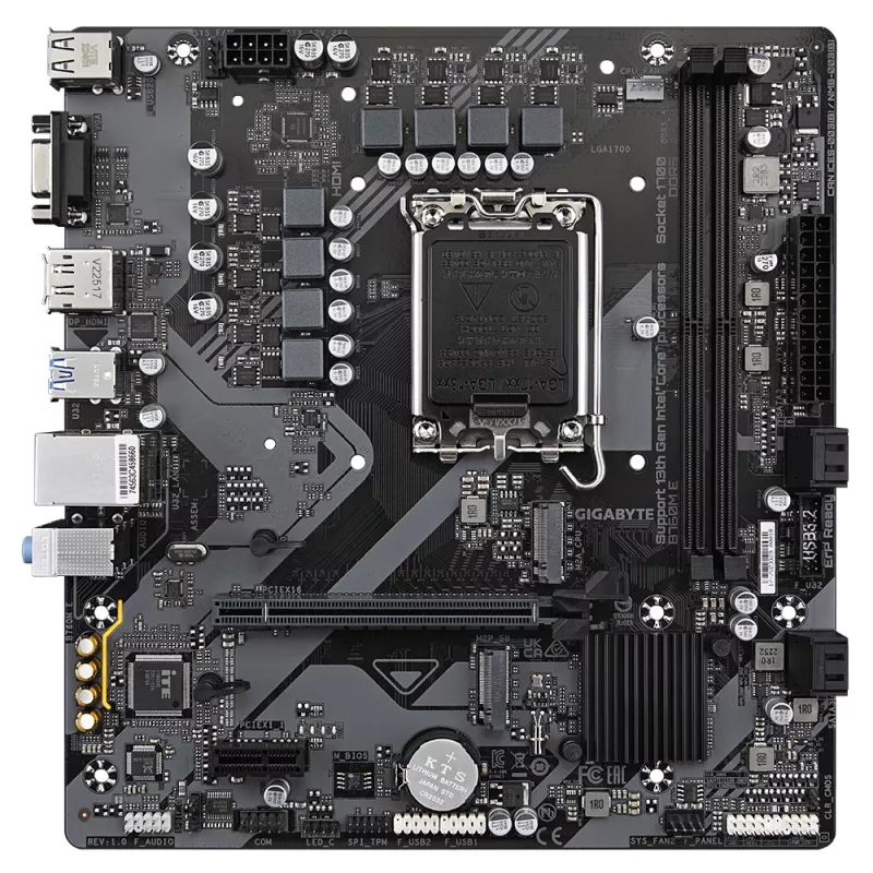 GIGABYTE B760M E Motherboard - Unterstützt Intel Core CPUs der 14. Generation, 6+1+1 Phasen VRM, bis zu 7200MHz DDR5 (OC), 2xPCIe 4.0 M.2, 1 GbE LAN, USB 3.2 Gen 1